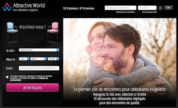 Attractive World : page d'accueil du site par affinités