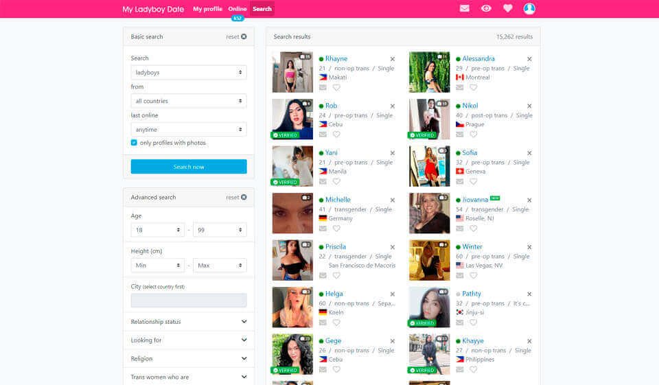 MyLadyBoyDate : interface et profils filtrés