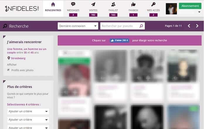 Infideles.com : interface de recherche des membres