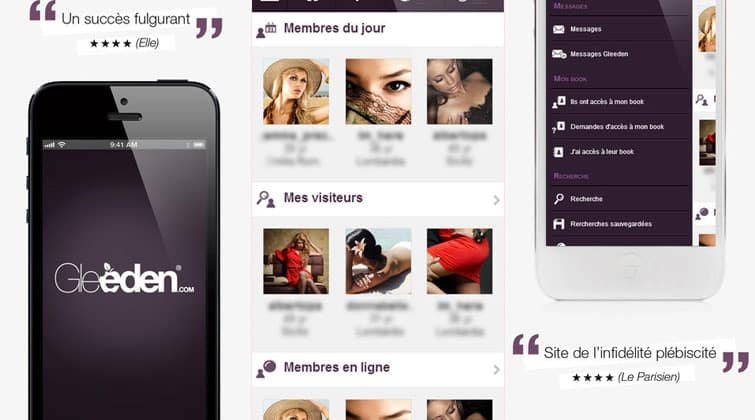 Gleeden : interface de l'application mobile