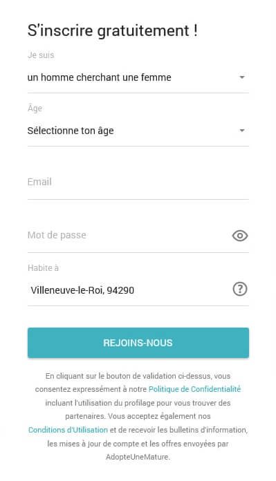 AdopteUneMature : capture de la page d'accueil