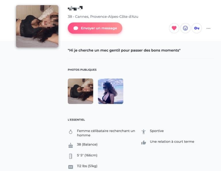 Ashley Madison : exemple de profil membre consulté pendant le test