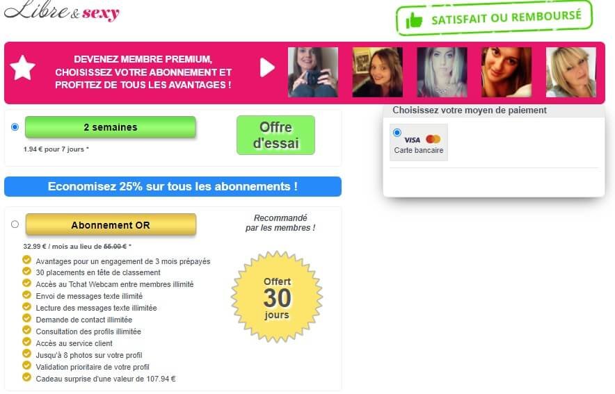 Tarifs constatés sur Libre et Sexy