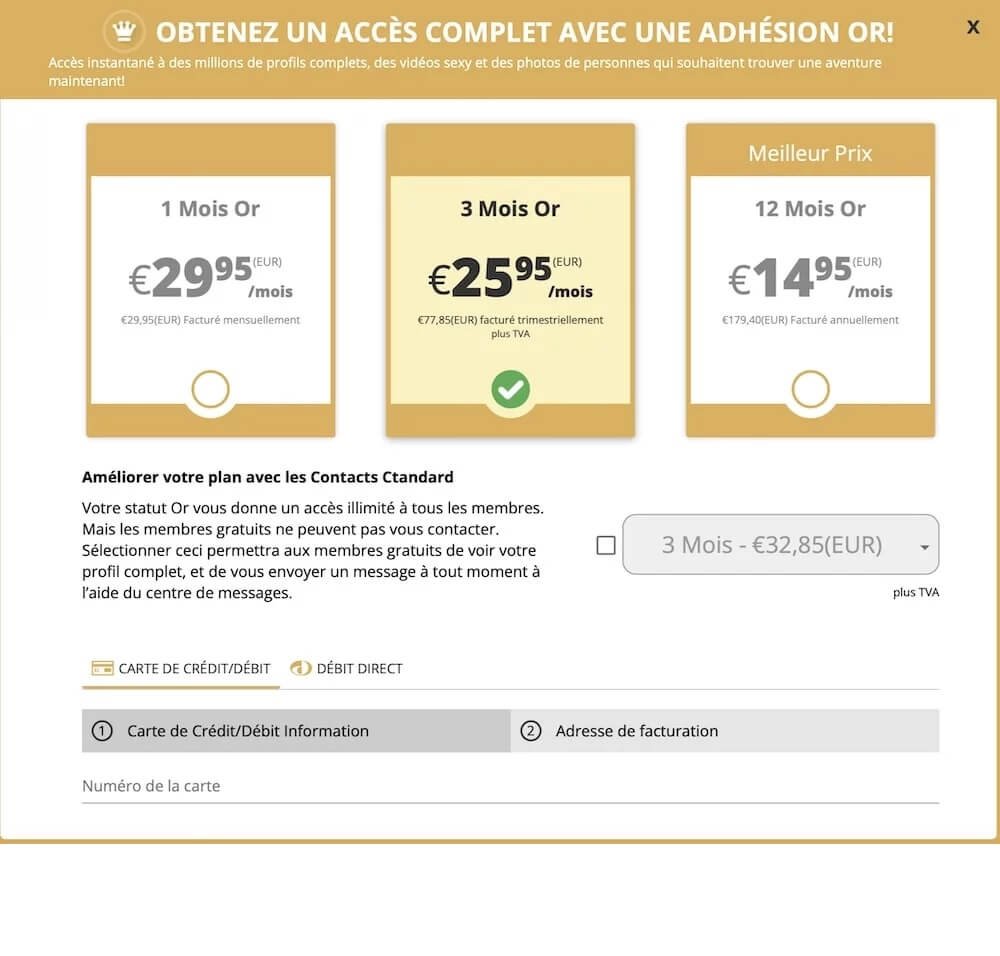 AdultFriendFinder avis : grille tarifaire Premium