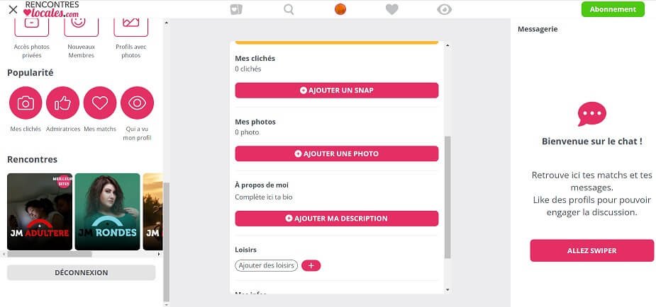 Rencontres Locales : création de profil