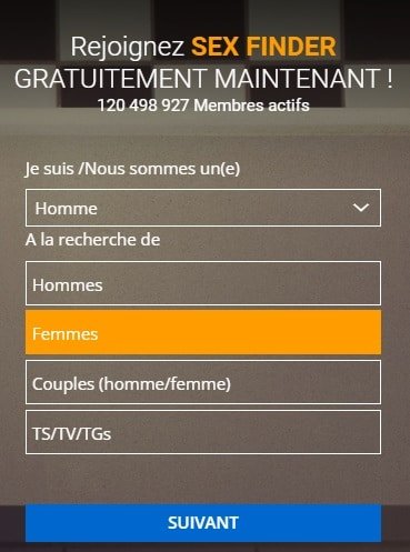 Page d'inscription SexFinder