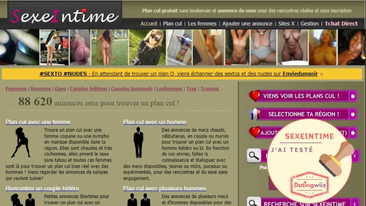 SexeIntime avis : capture d'écran du site testé