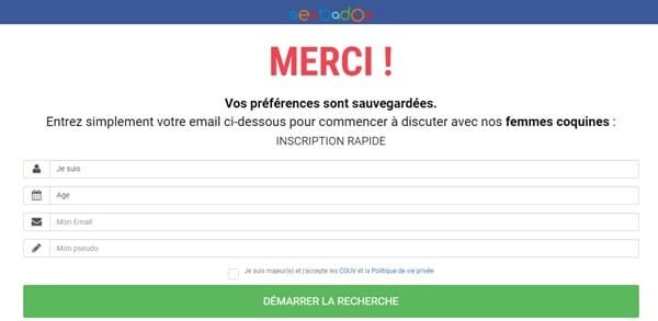 SexBadoo avis : écran d'inscription du site