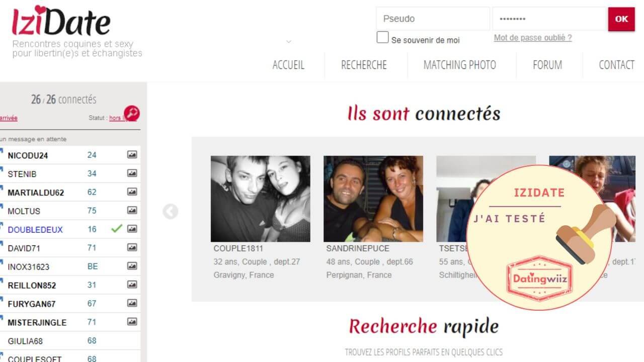 IziDate avis : page d'accueil du site testé